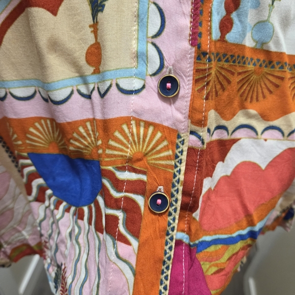 Maeve by Anthropologie Colorful Abstract Button-Front Blouse | Relaxed Boho Top - Picture 5 of 9
